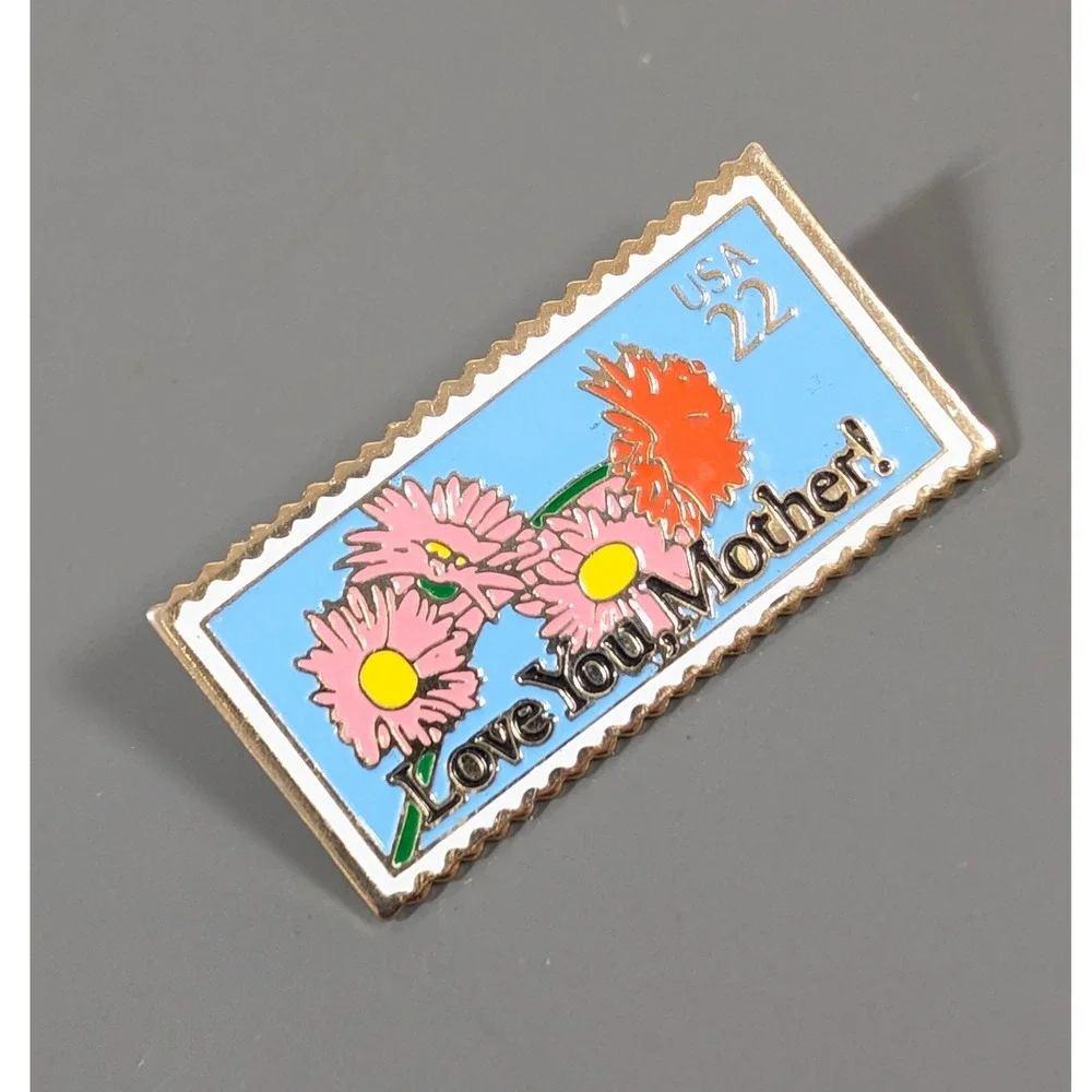 Vintage 1986 USPS Stamp Pin Love You Mother Floral 22‎ Cent Brooch